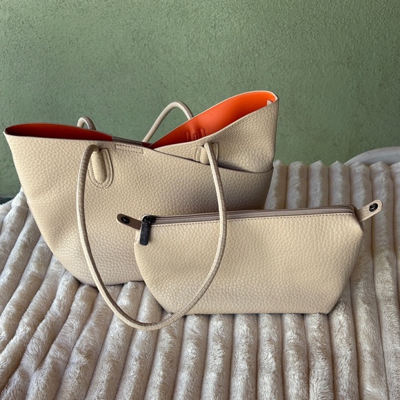 Montana West Cream and Orange Tote with Pouch - Picture 1 of 4